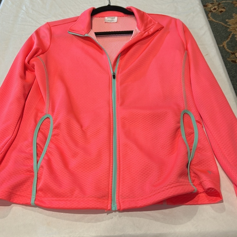 Danskin fluorescent Dri More Zip Up Pink Lightweight Athletic Jacket Thumbholes - Picture 6 of 8